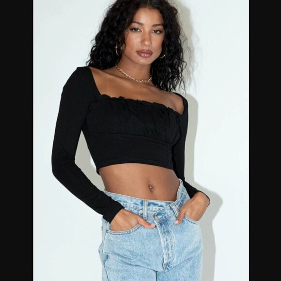 Princess Polly Tilly Black Long Sleeve Crop Top 8 - Picture 2 of 8